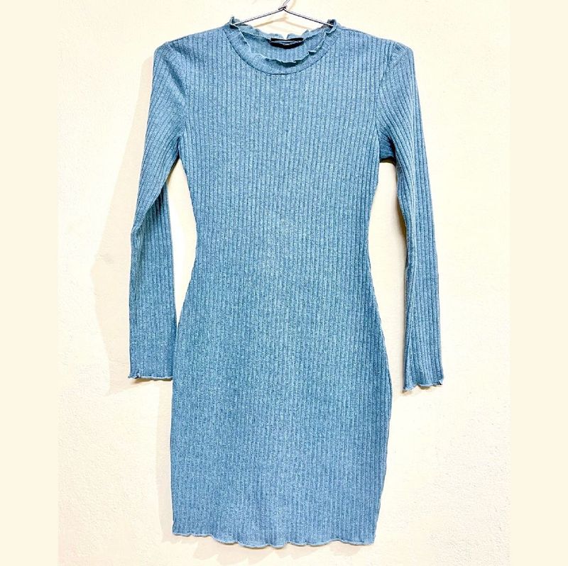 Shien Blue Ribbed Knit Mini Dress