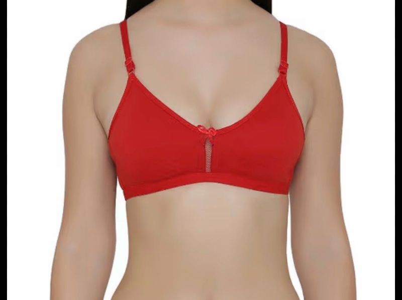 Red Ribbed Bikini Top with Zipper