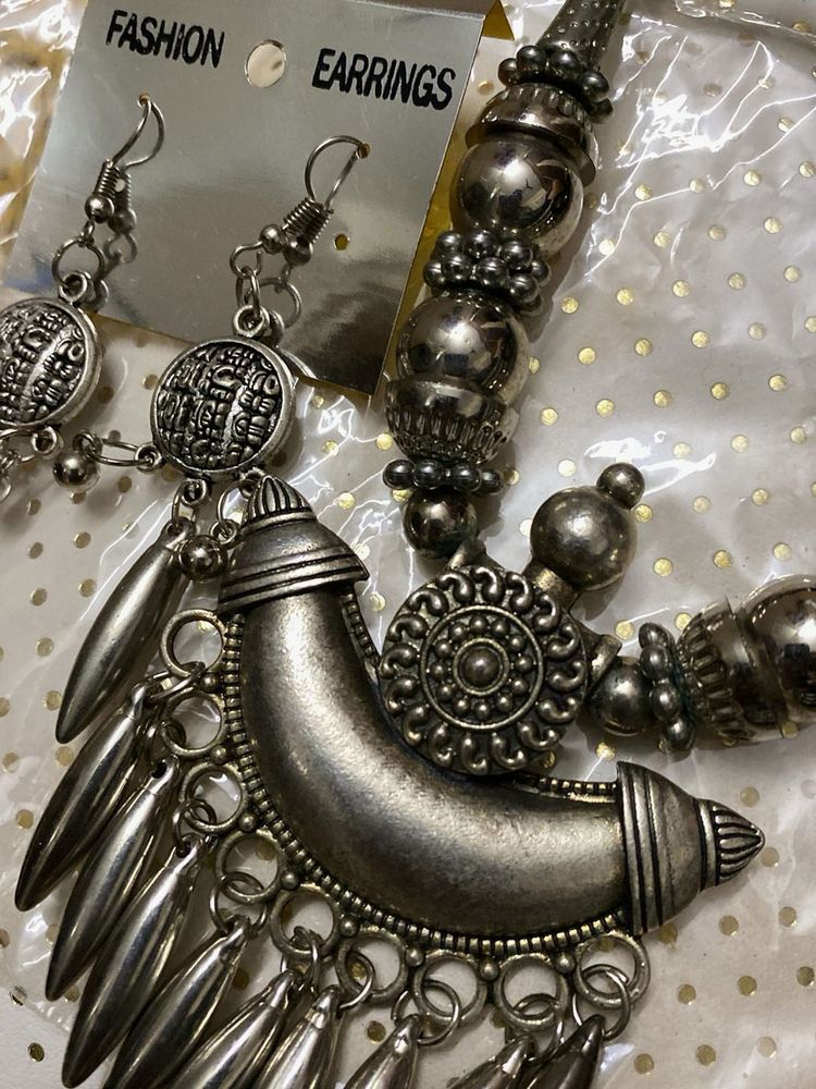 Oxidized Silver Necklace &amp; Earring Set