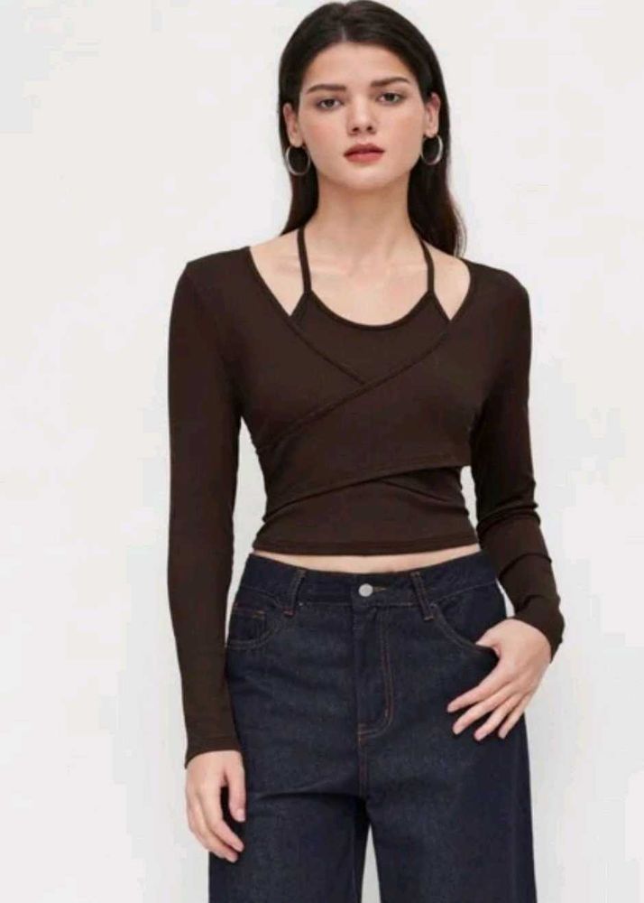 Chic Layered Long Sleeve Top in S size