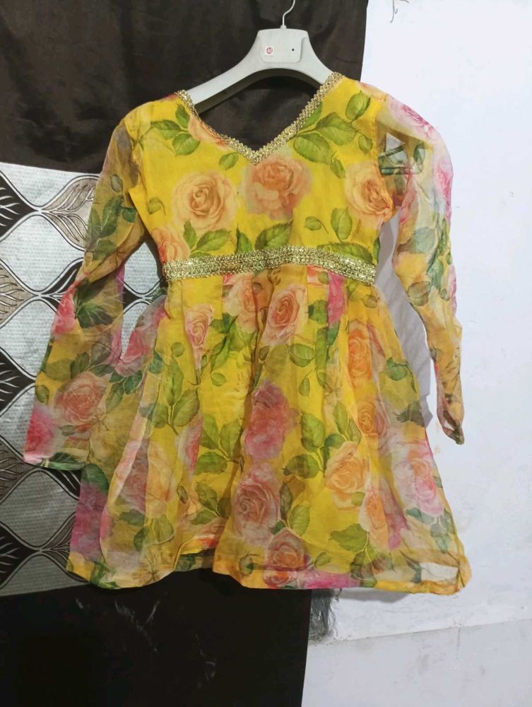 Beautiful Yellow Floral kurti with shrara and dupp