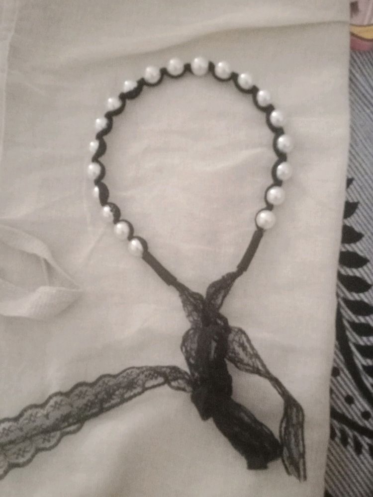 pearl beaded with lace hair band