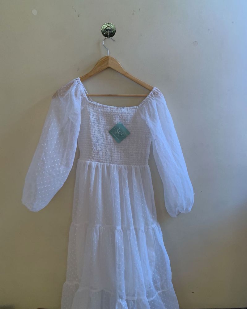 White Smocked Tiered Maxi Dress