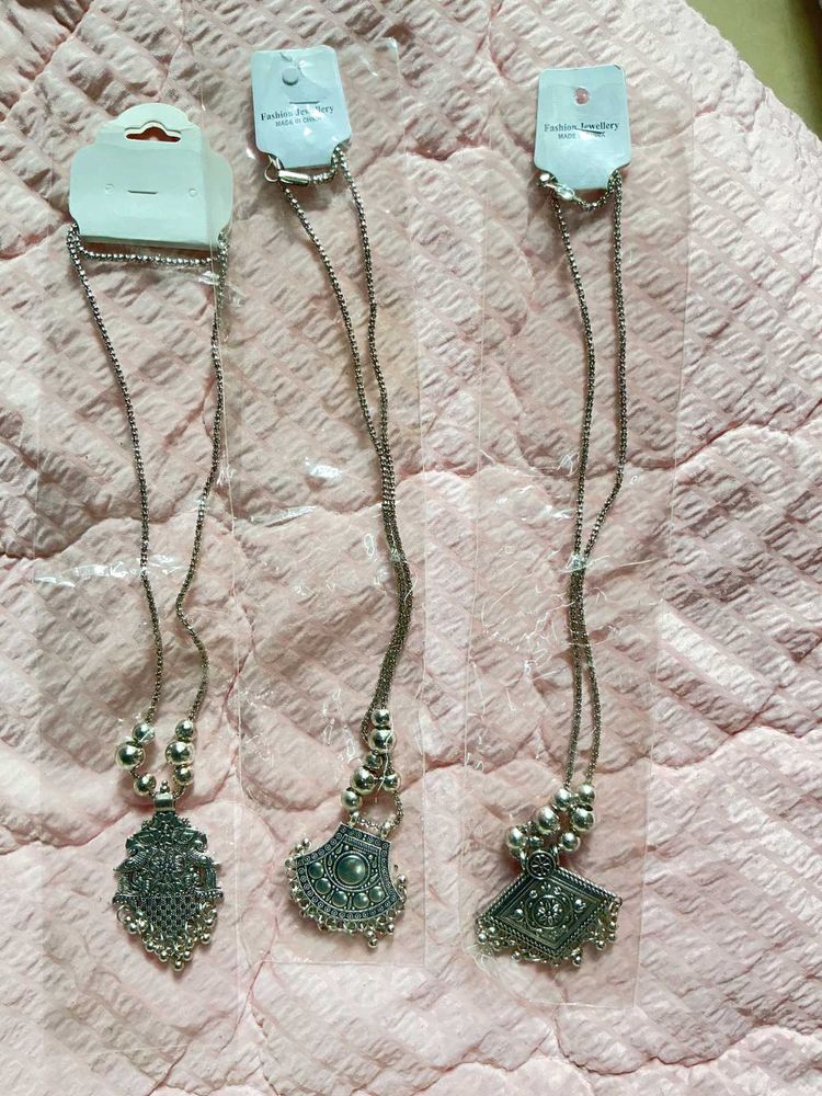 Set of 3 Oxidized Silver Necklaces