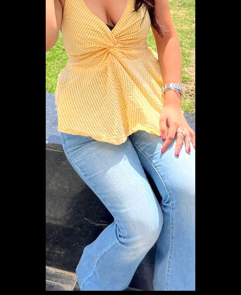 Chic Yellow Gingham Twist Front Top