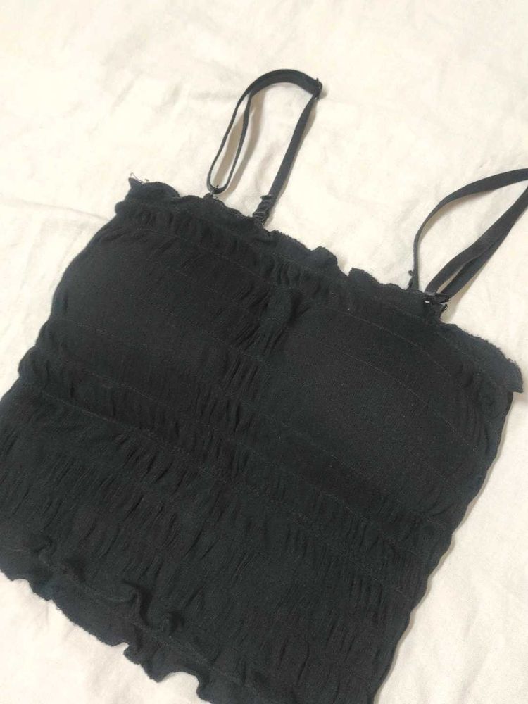 Black Smocked Camisole Top