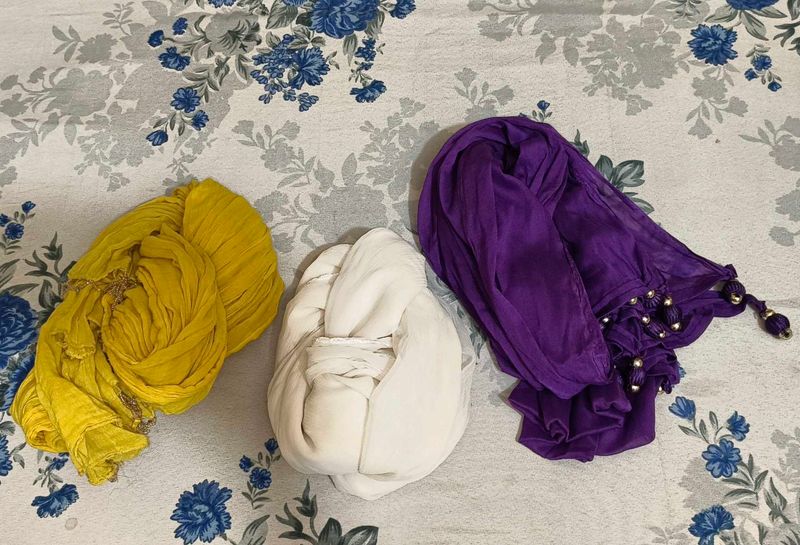 Designer Dupatta Combo (3 Pieces) | Yellow White P