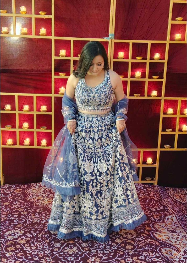 Stunning Blue Embroidered Lehenga Choli