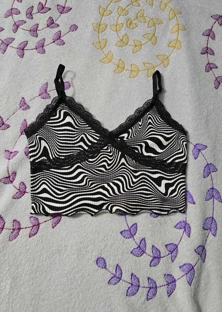 Trippy Zebra Lace Trim Camisole
