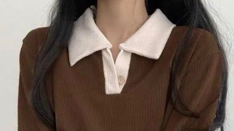 Brown Knit Polo Top