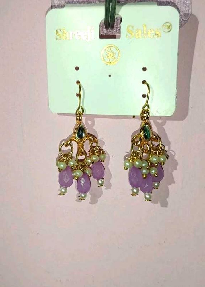 Purple Beaded Dangle Earrings