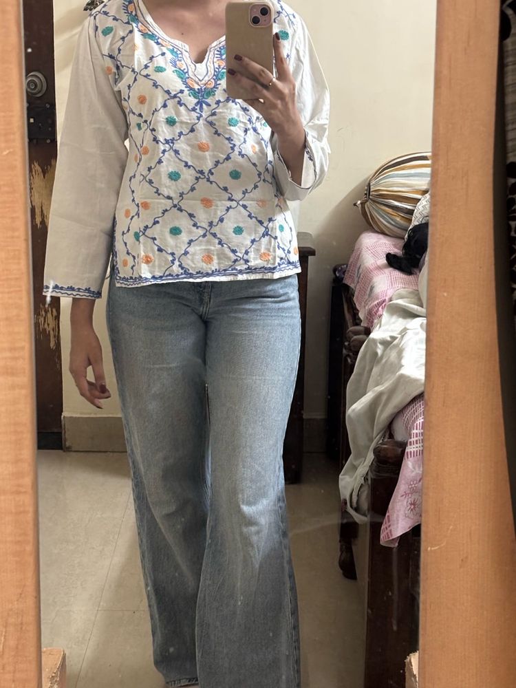 Embroidered White Kurta