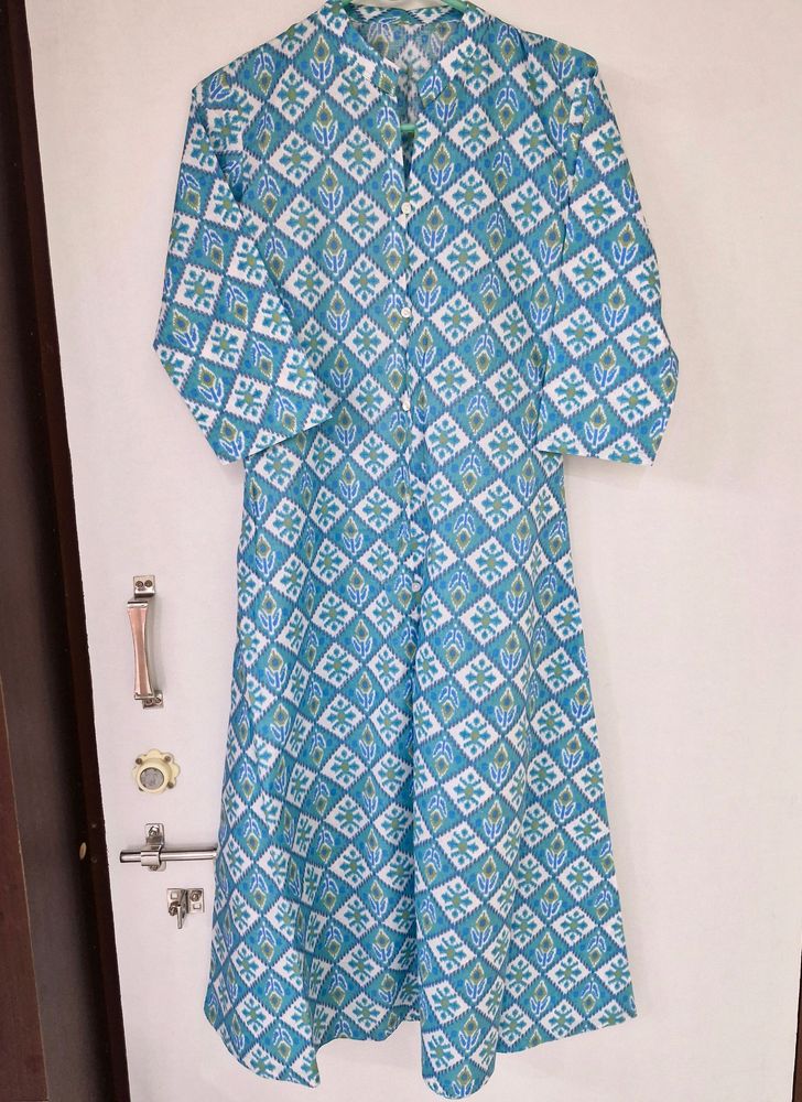 Blue A Line Slit Kurta With Pant (Set Of 2)