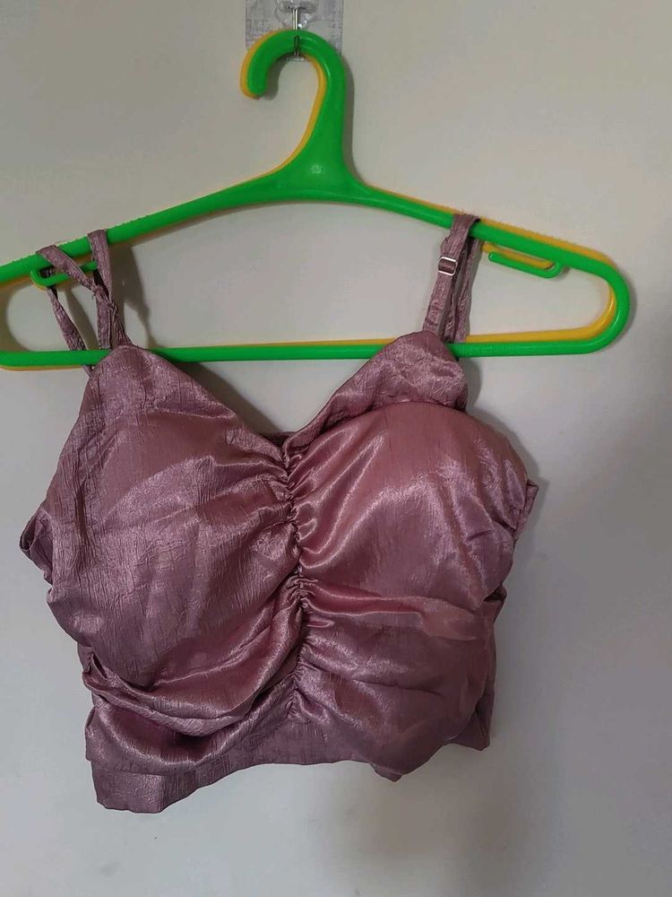 Pink Ruched Crop Blouse