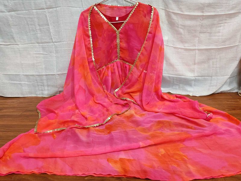 Pink Ethnic Gown With Dupatta