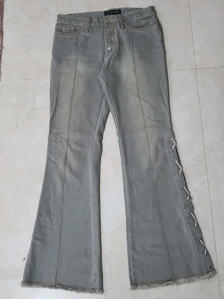 Exported Grey Flare Jeans+  Lace-Up Detail on b