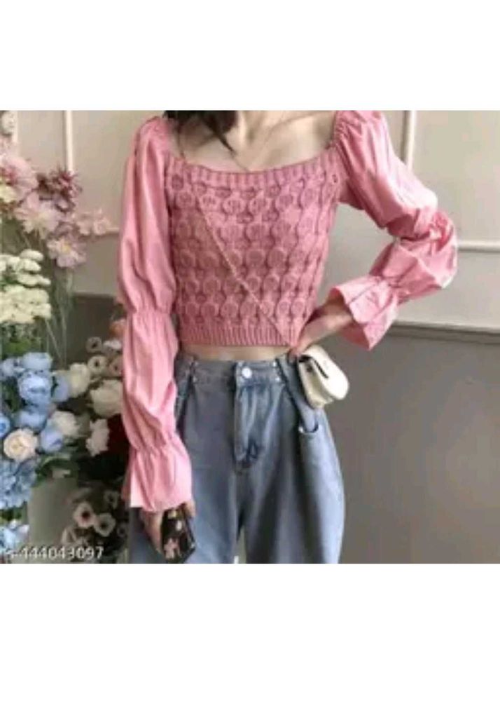 Chic Pink Square Neck Puff Sleeve Top