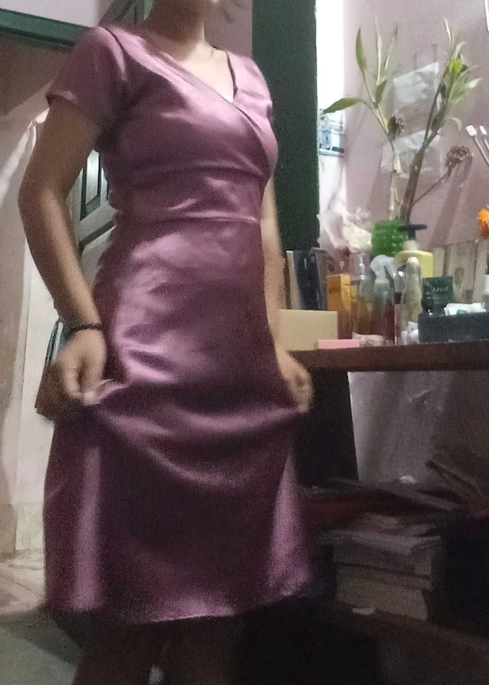 Satin V-Neck Wrap Dress