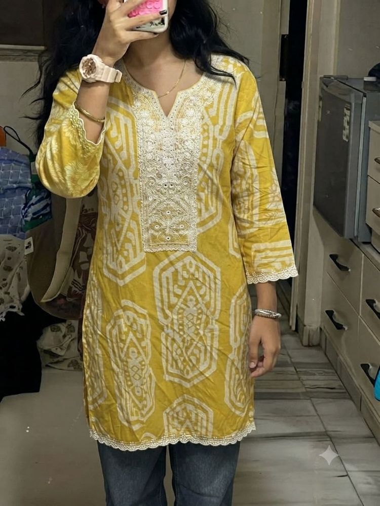 Yellow Printed Kurta