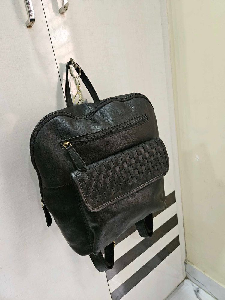 Stylish Black Leather Backpack