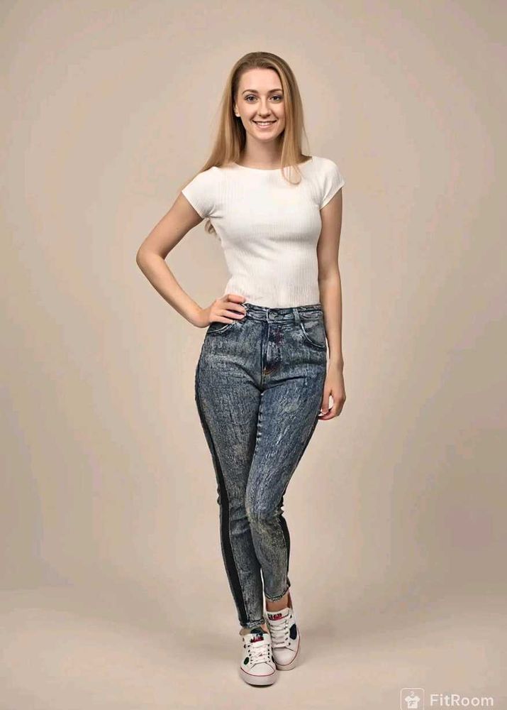 Acid Wash Jeans with Black Stripe