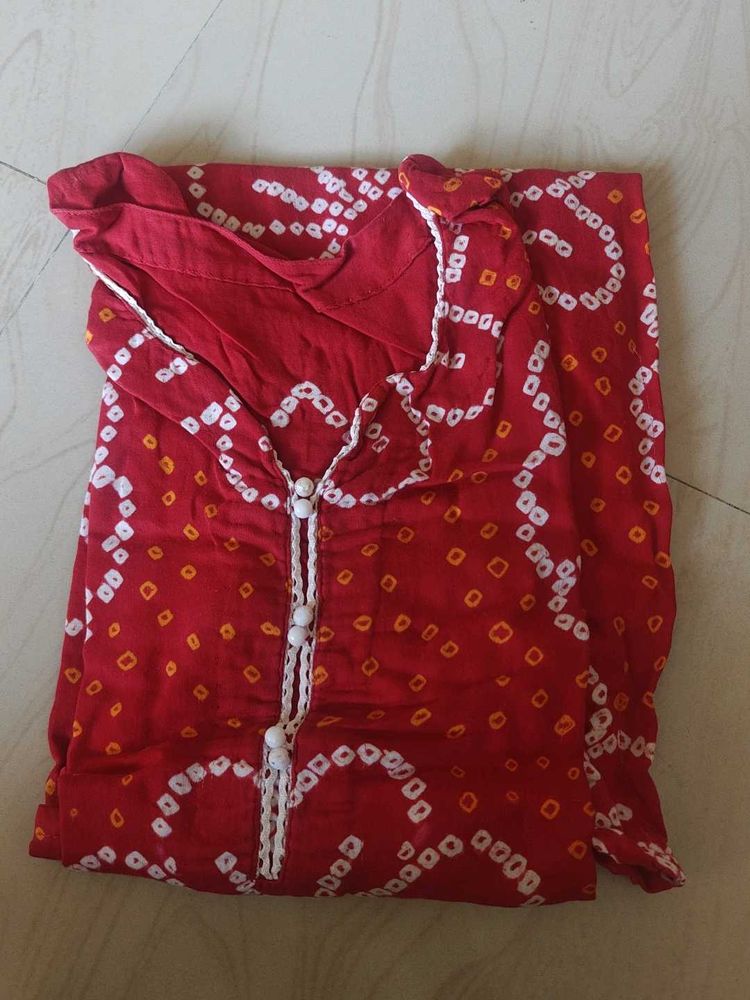 Red Bandhani Print Kurta