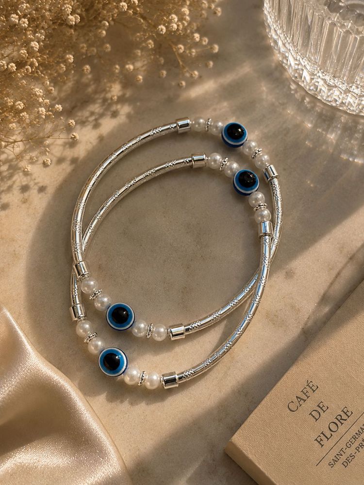Evil Eye &amp; Pearl Bracelets - Set of 2