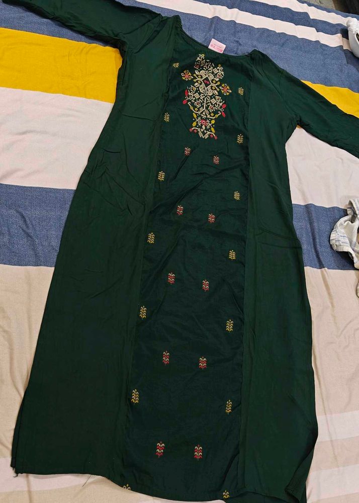 Embroidered Green Kurta