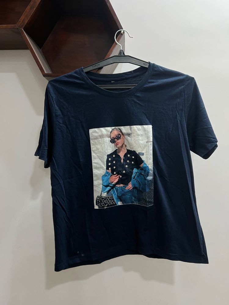 Navy Blue Print T-Shirt