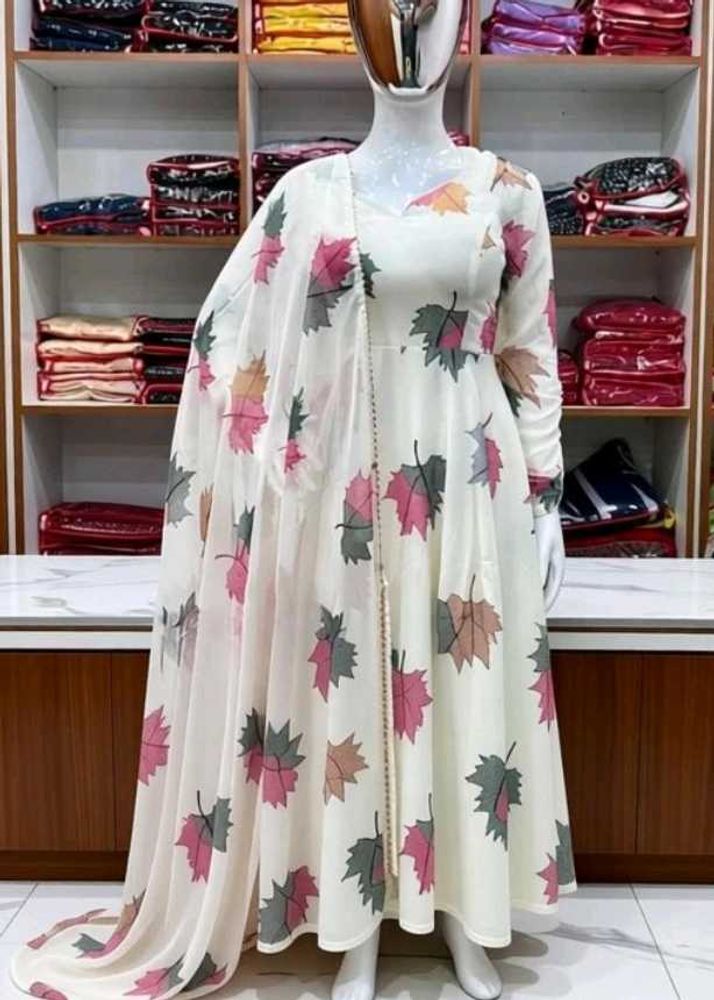 Elegant Leaf Print Kurta Set with Dupatta