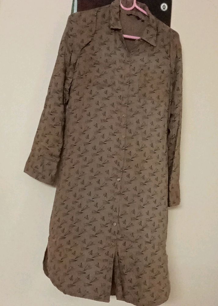 Brown Printed Shirt Dress