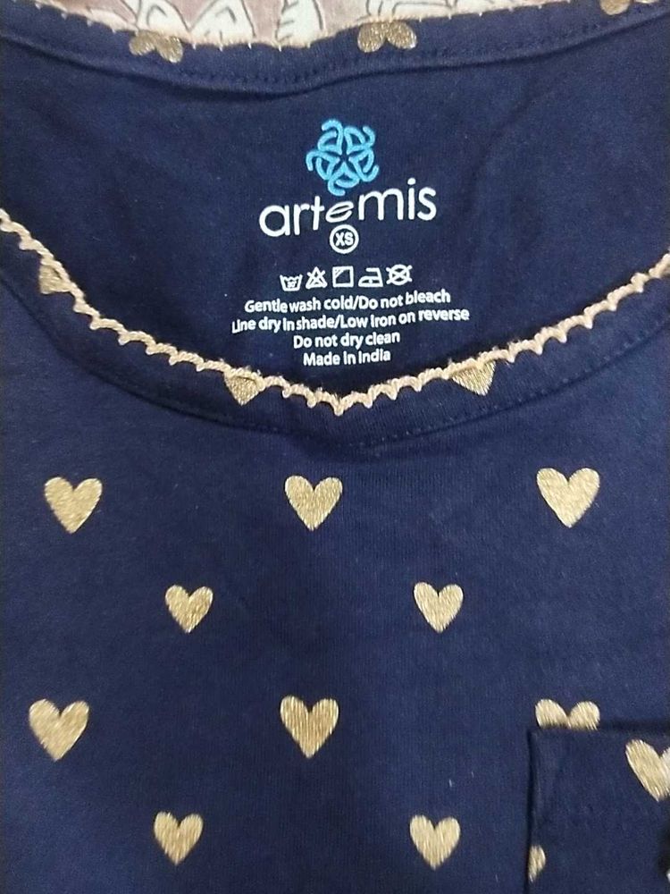 Artemis Navy Heart Print Night suit