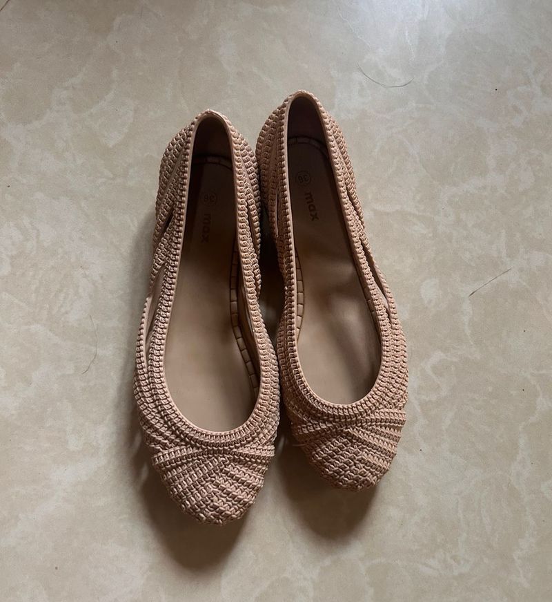 Beige Woven Ballet Flats
