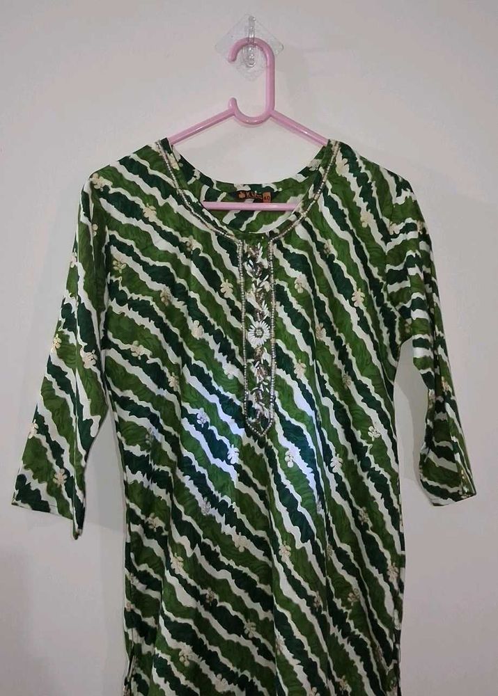 Green Striped Jaipuri Kurta for women