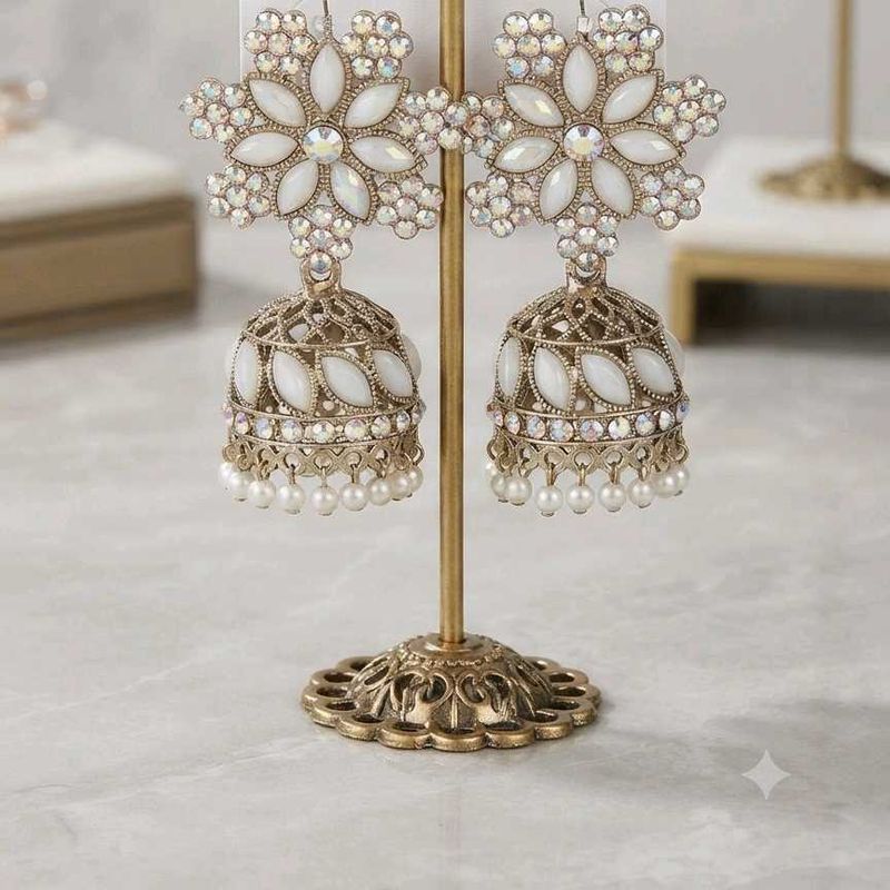 White jhumka with beads
