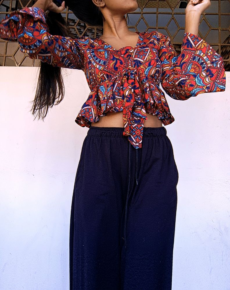 Red Ethnic Motifs Bustier Top