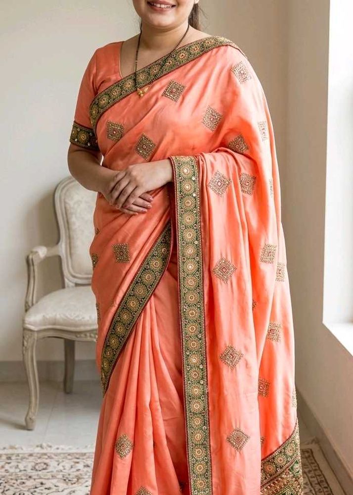 Elegant Peach Embroidered Saree