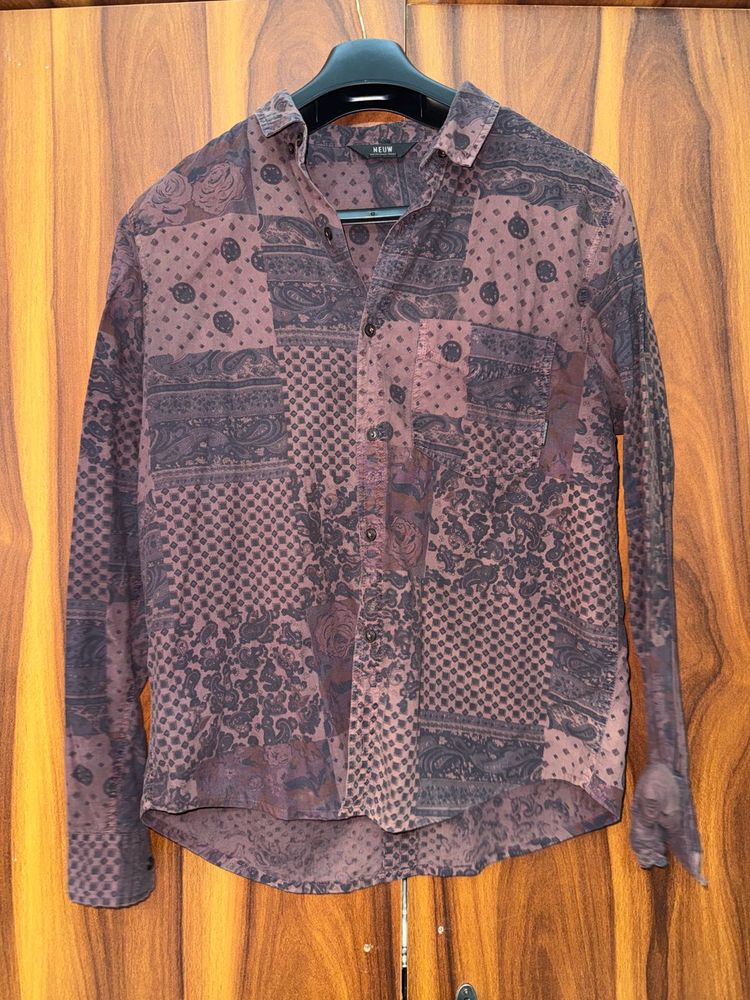 Men's Vintage Print Button-Up Shirt