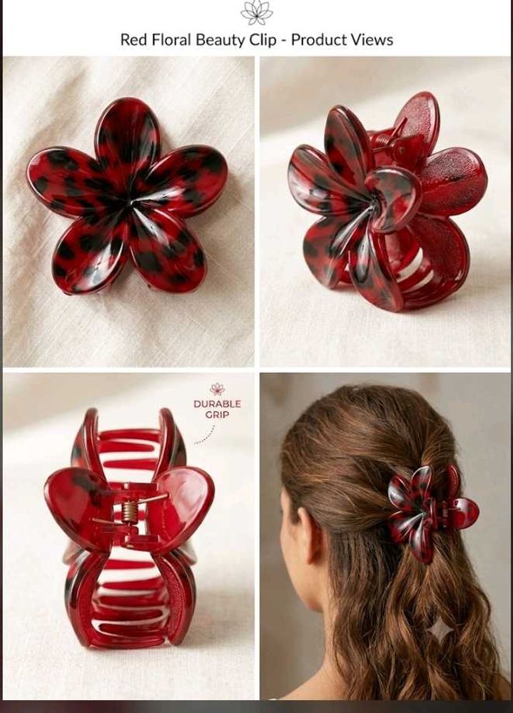 Red Floral Claw Clip Hair Accessory