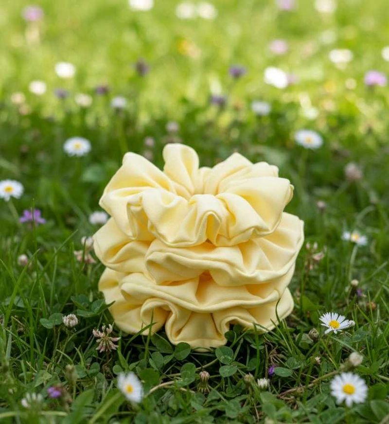 Yellow Scrunchie Set ,3 piece,  crepe fabric