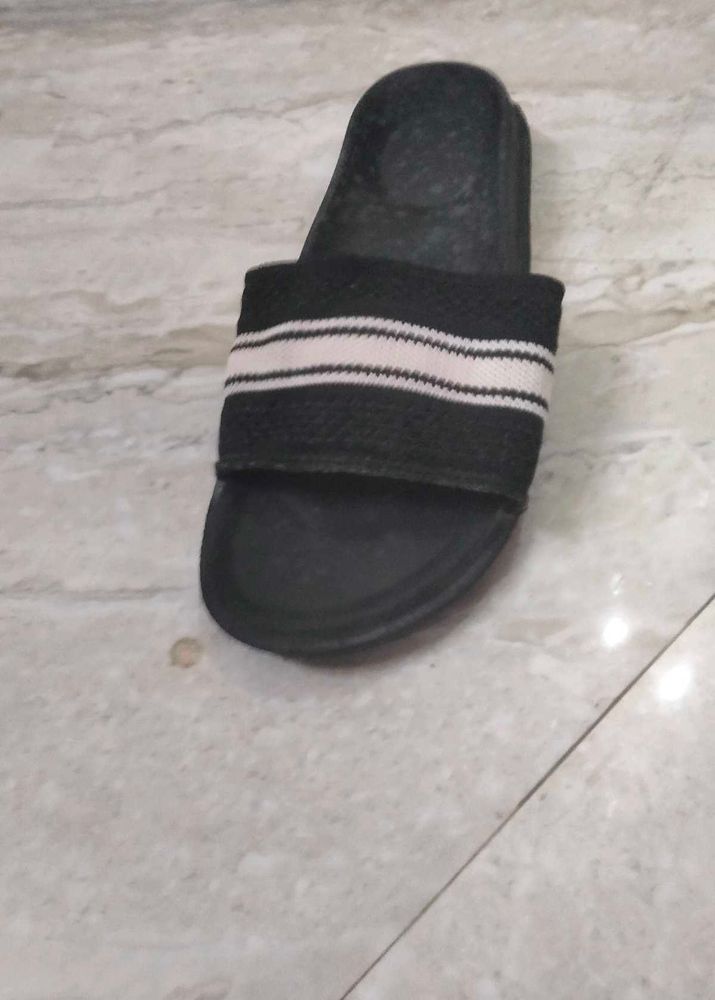 Black Slides with Striped Strap