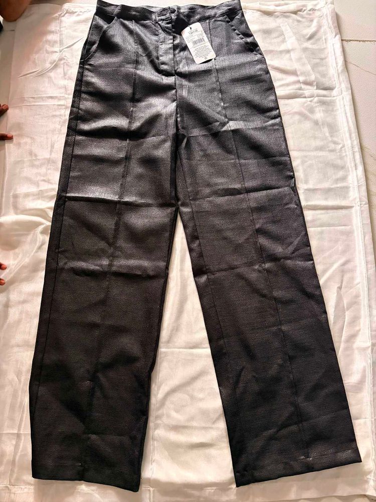 Shiny Black Wide-Leg Pants
