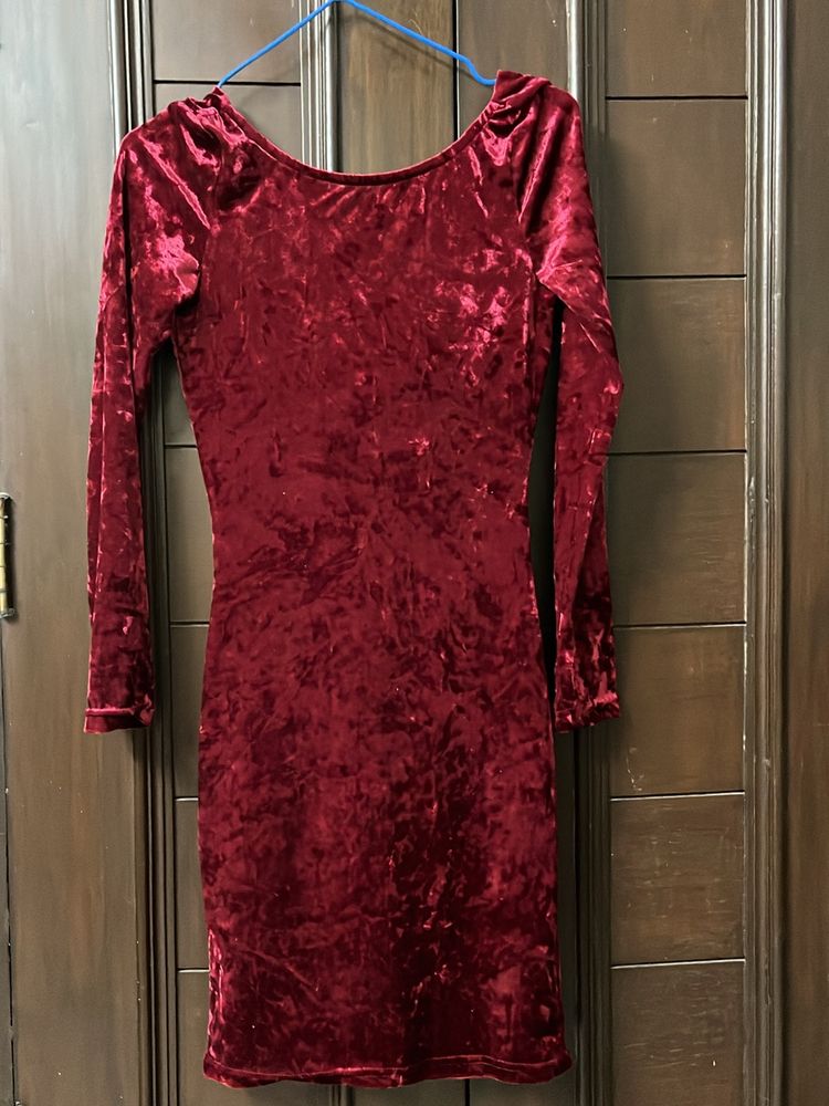 Red Velvet Full Sleeve Dress