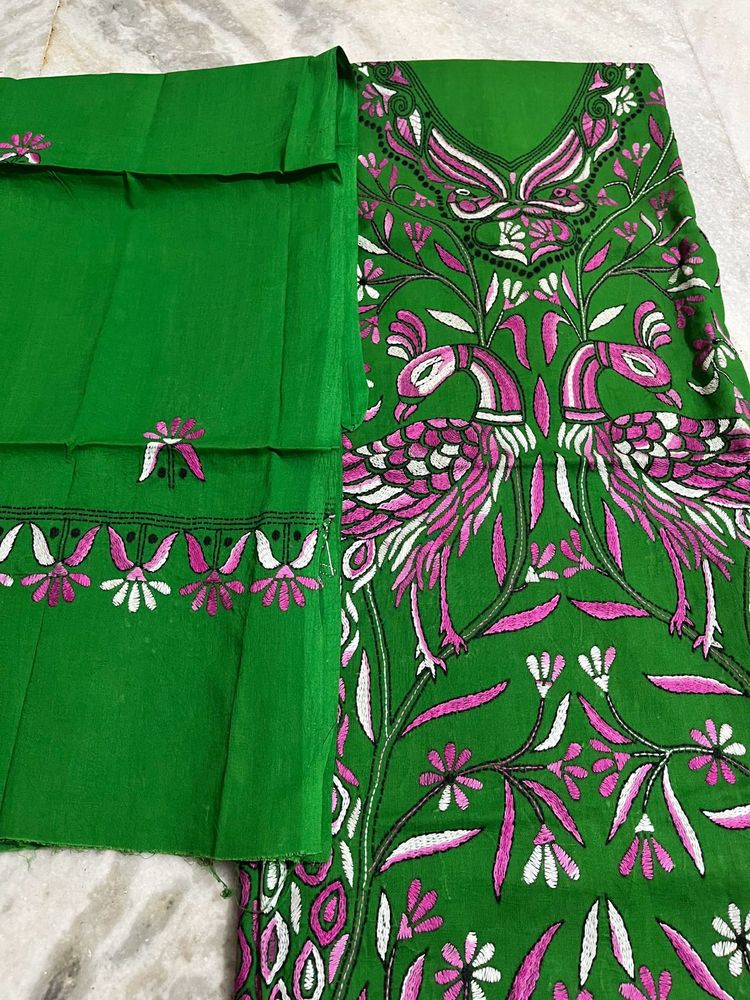 Handcrafted Bengal Kantha work dress material.