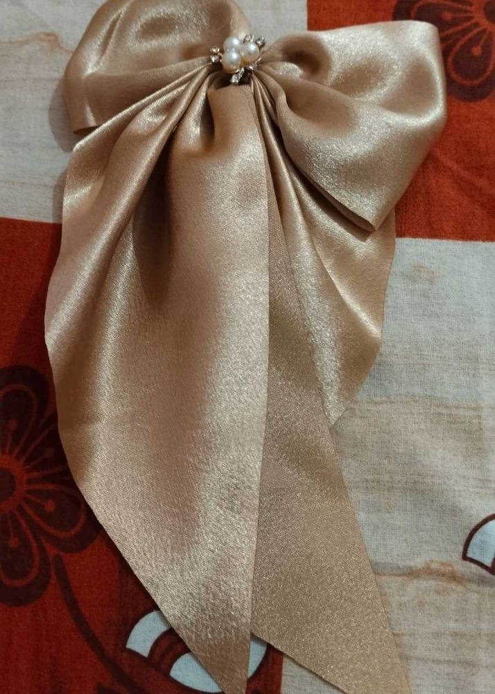 Elegant Satin Bow Hair Clip with Pearl Accent