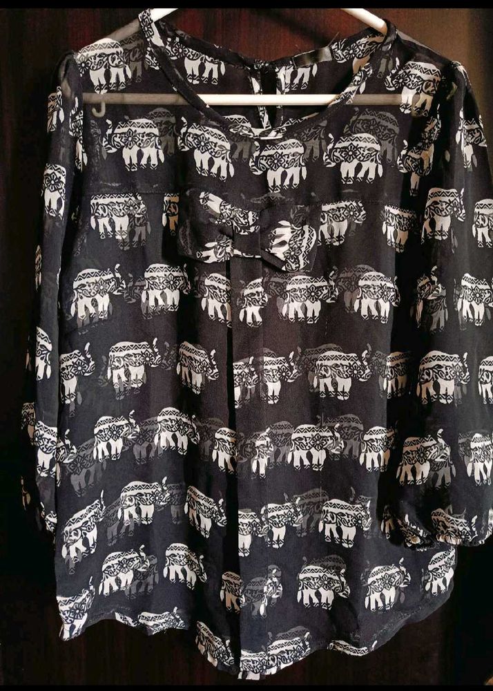 Black Elephant Print Top