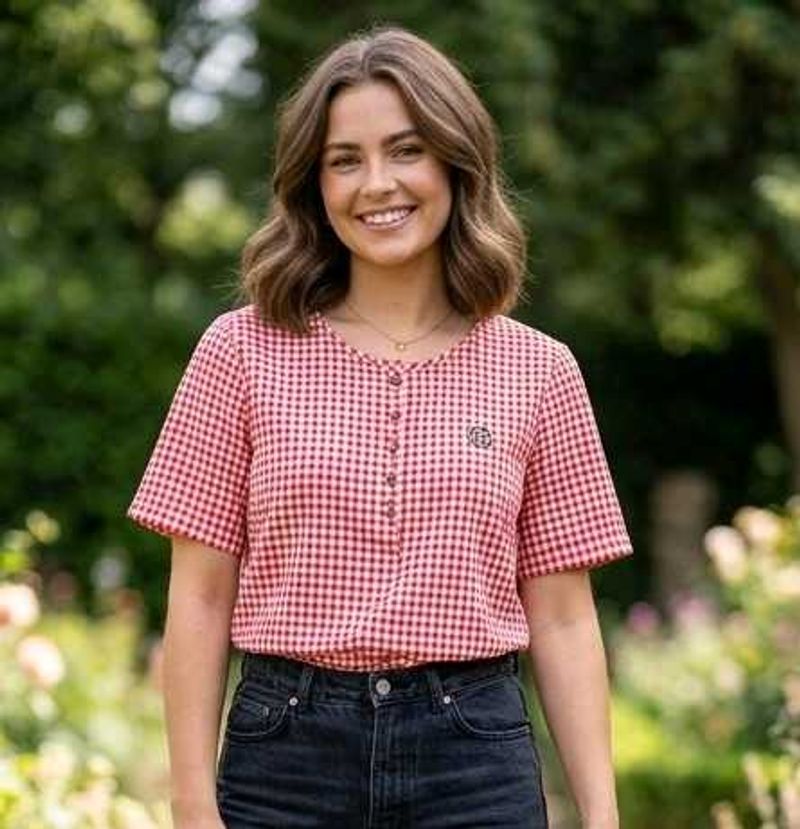 Red Gingham Button-Up Top