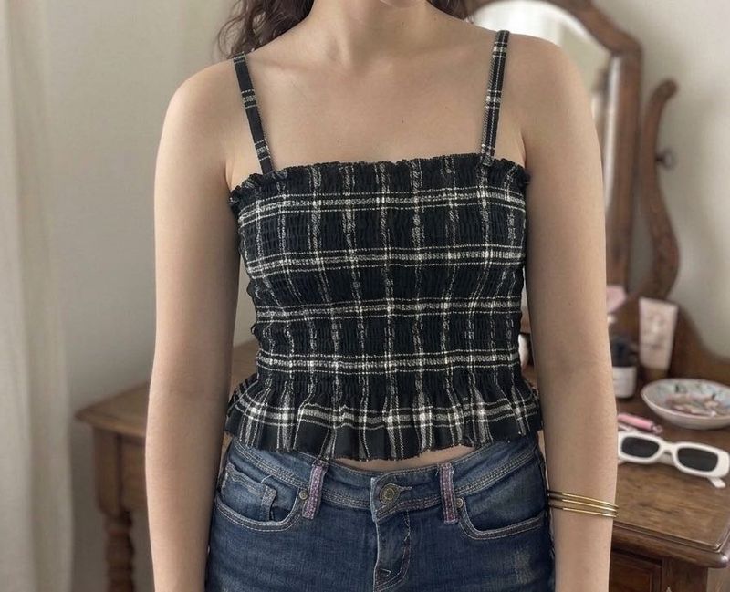 Cute Plaid Smocked Cami Top