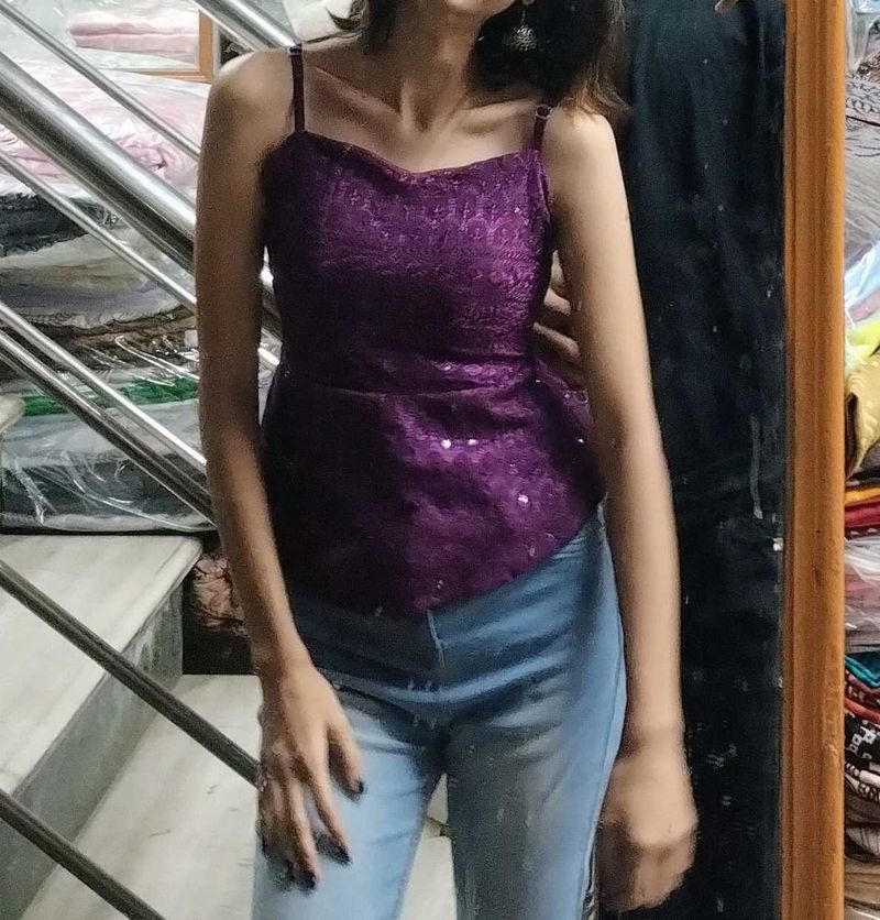 Y2k Purple Sequined Tank Top