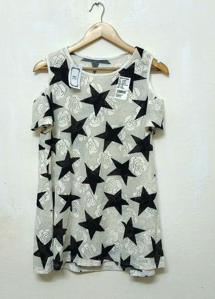 Trendy New Black And White Cold Shoulder Top